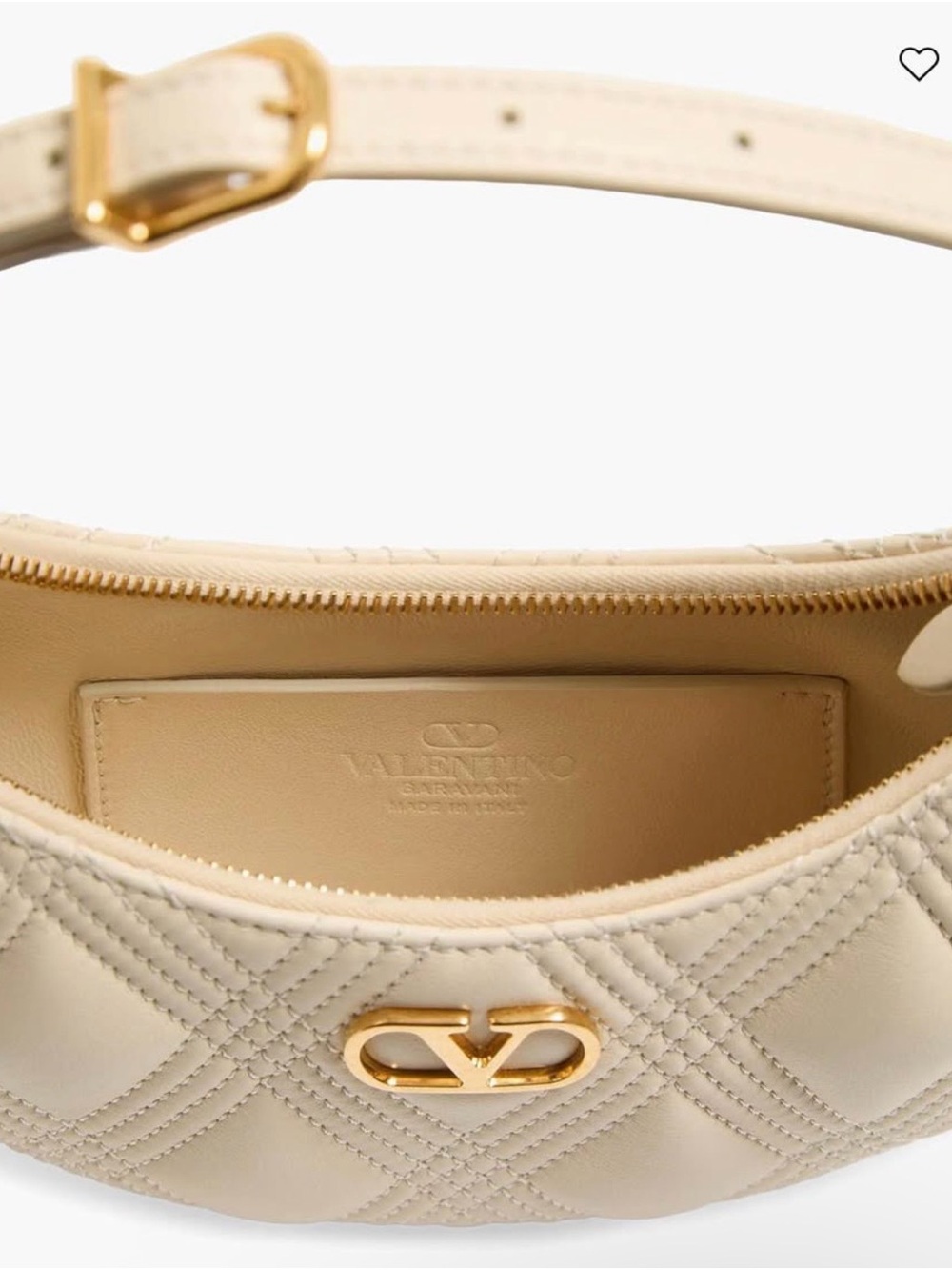 Valentino Garavani Cream Quilted Half-Moon Shoulder Bag with Gold V Logo - Picture 5 of 5
